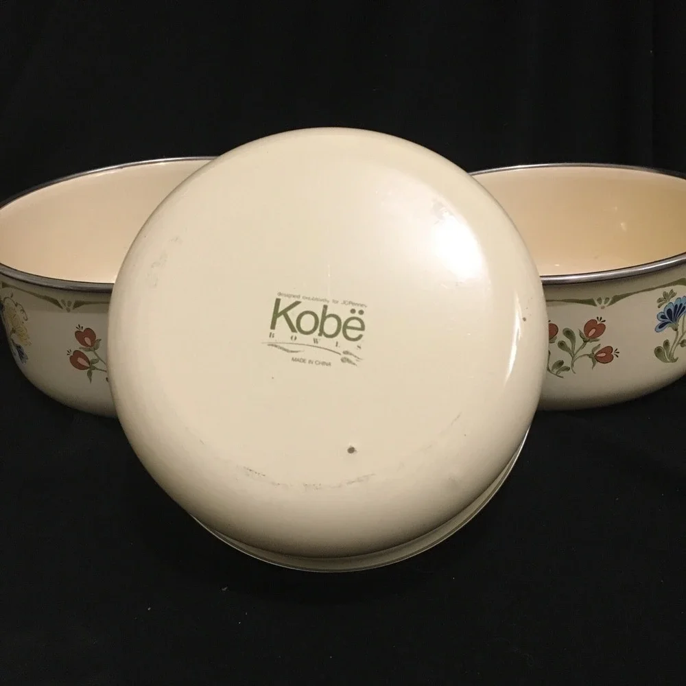 Vintage JC Penney's Kobe Kitchen Floral Enamel Metal Mixing Nesting Bowls